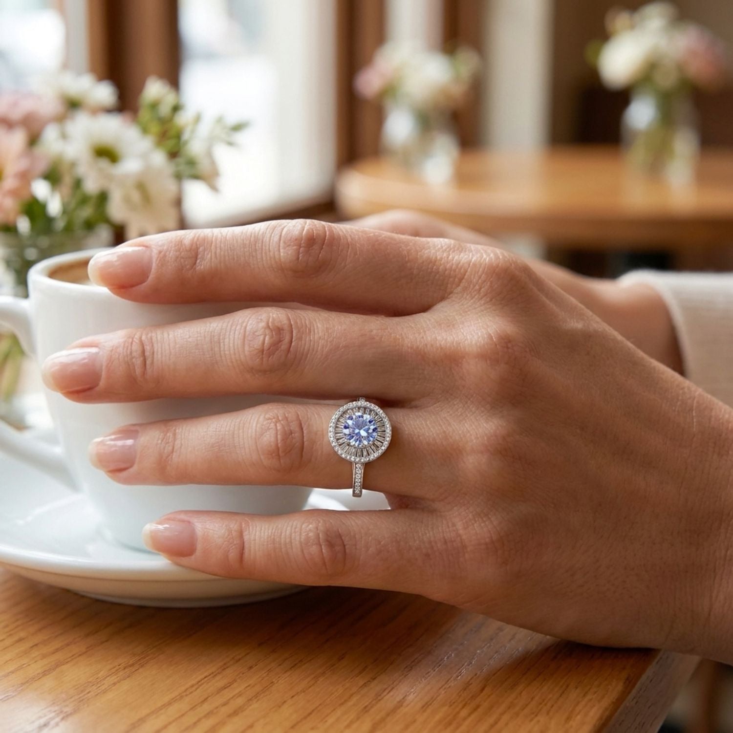 Linda's Look — Linda's Look Starlight Halo Ring - 2ct Round Moissanite 925 Sterling Silver Adjustable Ring — lifestyle