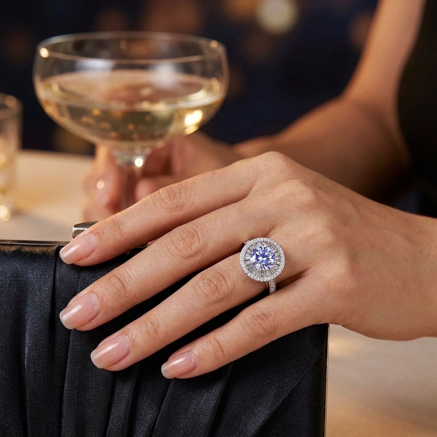 Linda's Look — Linda's Look Starlight Halo Ring - 2ct Round Moissanite 925 Sterling Silver Adjustable Ring — lifestyle