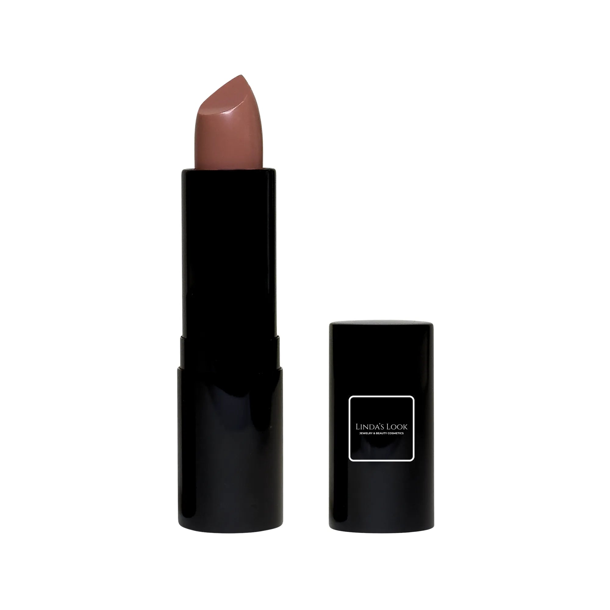 Linda's Look Luxury Cream Lipstick in Naughty Nude, hydrating cream lipstick bullet, front view on white background