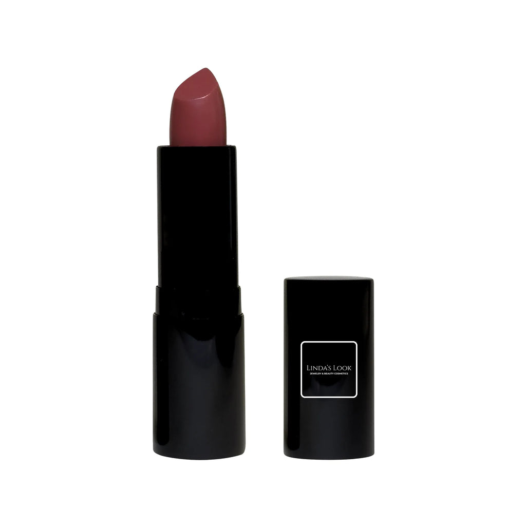 Linda's Look Luxury Cream Lipstick in Rambling Rose, hydrating cream lipstick bullet, front view on white background
