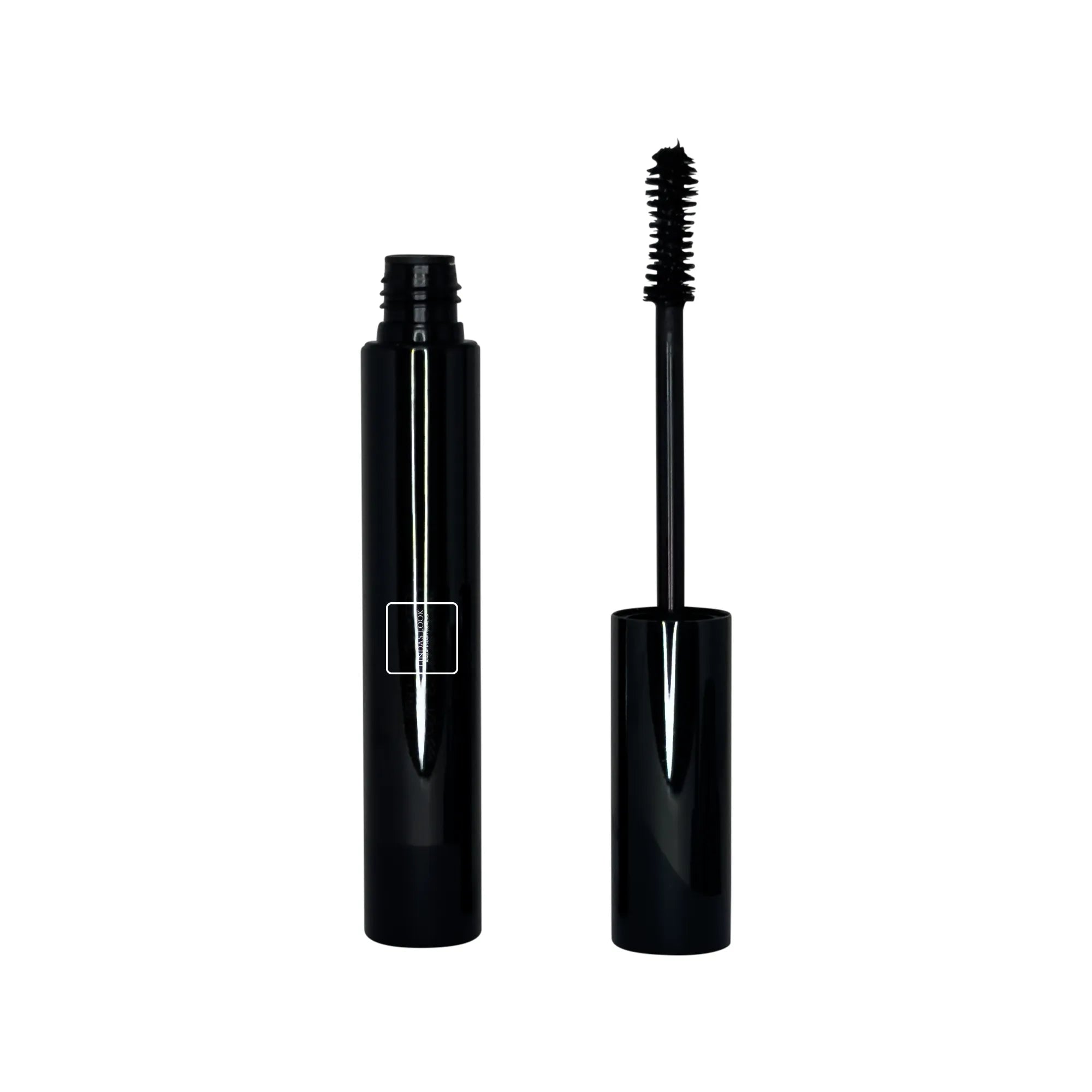 Linda's Look Mascara, water-resistant lengthening mascara tube with wand, front view on white background