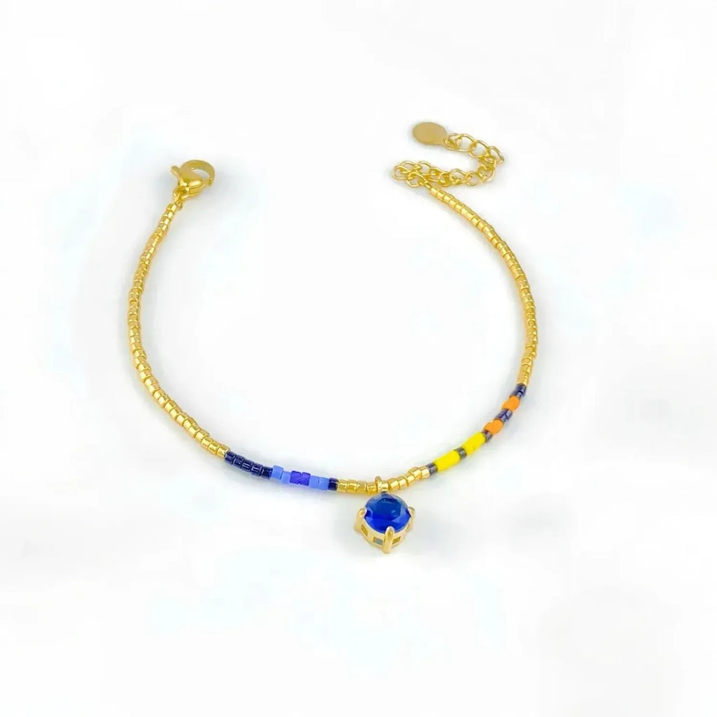 Linda's Look Mercado Colour Bead Bracelet - Gold Plated Titanium Steel with Glass Beads
