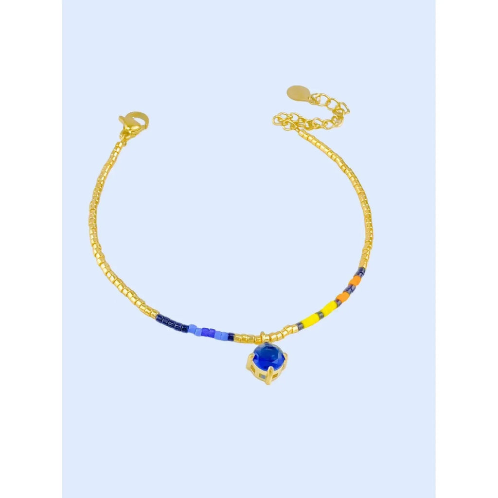 Linda's Look Mercado Colour Bead Bracelet - Gold Plated Titanium Steel with Glass Beads