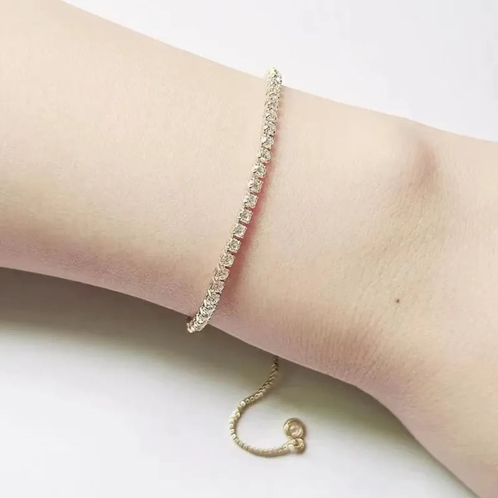 Linda's Look Micro-Pave Zirconia Tennis Bracelet - Adjustable Gold Tone Slider Chain