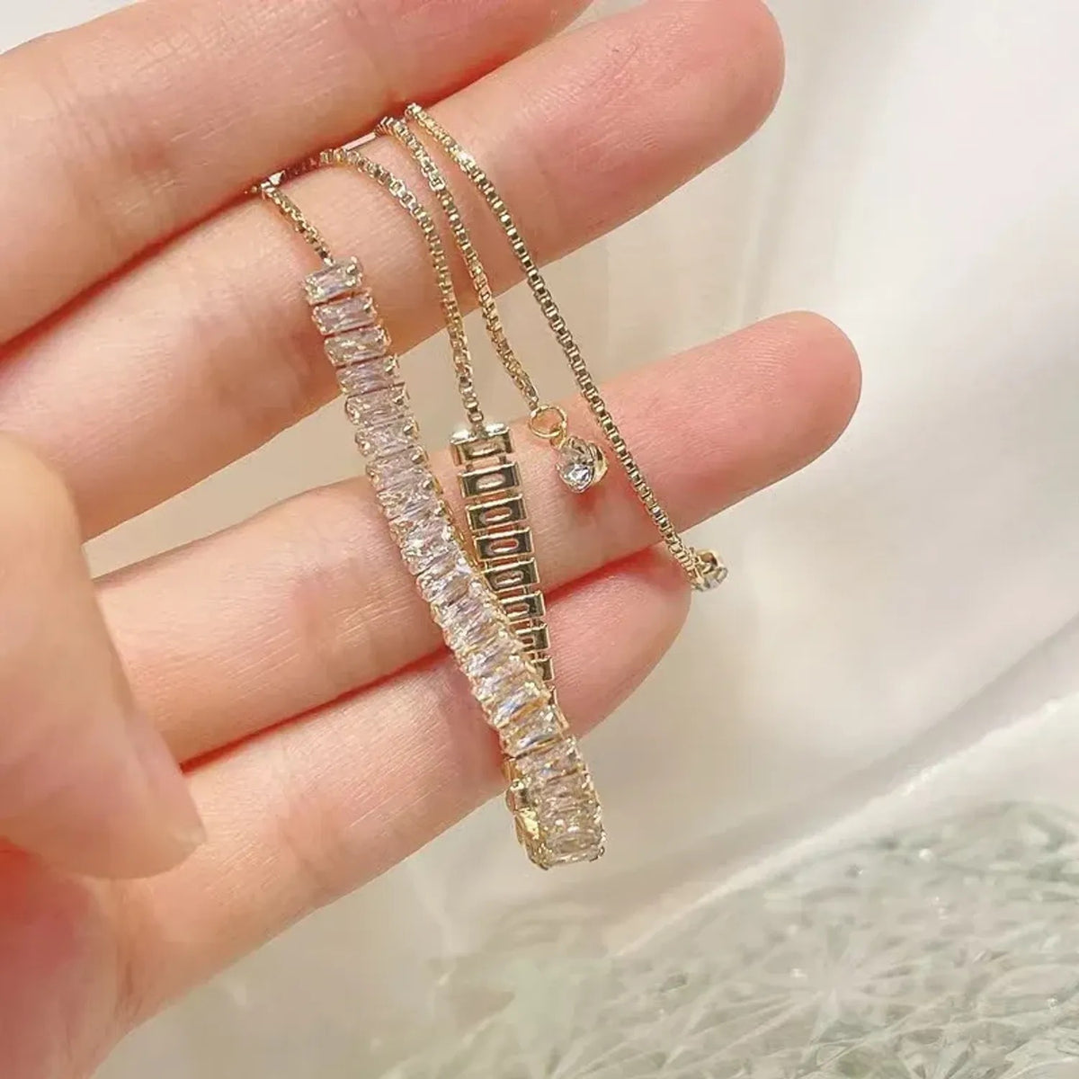 Linda's Look Micro-Pave Zirconia Tennis Bracelet - Adjustable Gold Tone Slider Chain