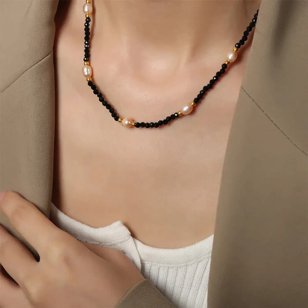 Linda's Look Midnight Amazonite & Freshwater Pearl Necklace - Hand-Strung Beaded Strand