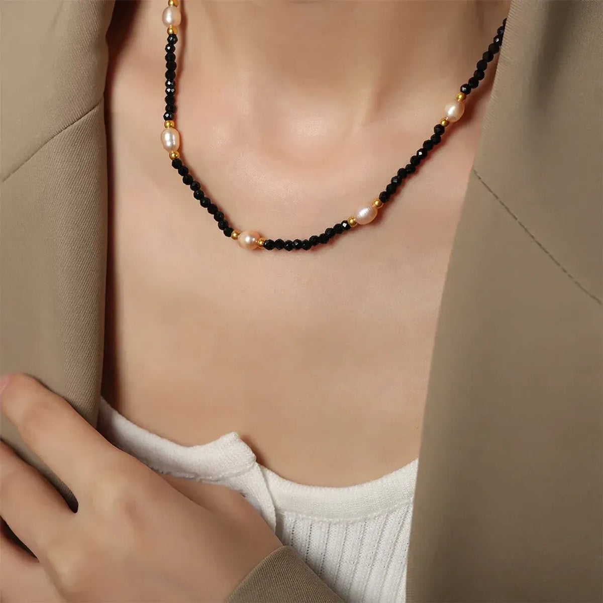 Linda's Look Midnight Amazonite & Freshwater Pearl Necklace - Hand-Strung Beaded Strand