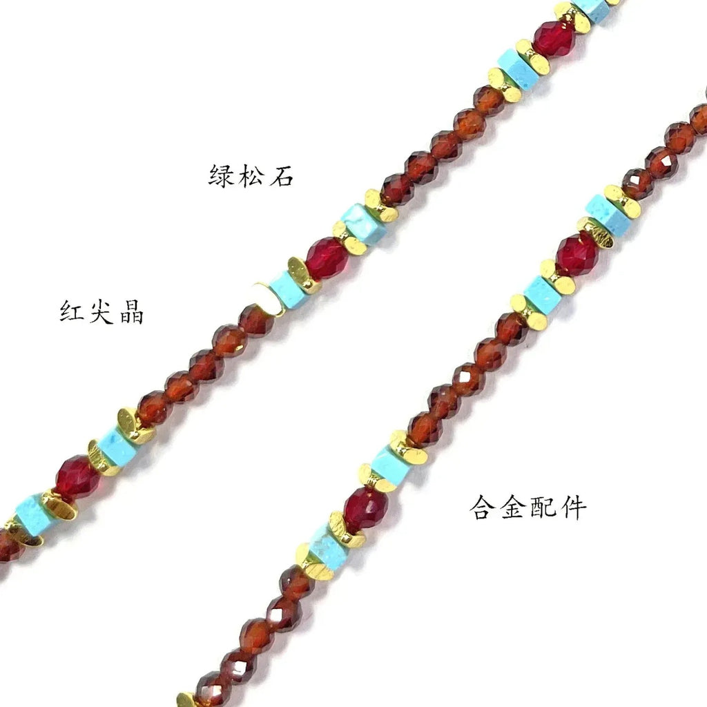 Linda's Look Modern Heritage Tablet Pendant Necklace - Red and Blue Faceted Bead Strand