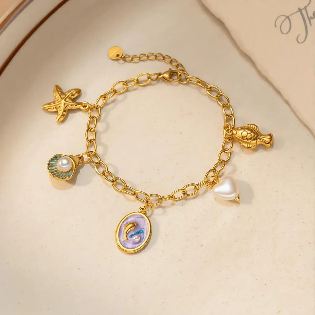Linda's Look Ocean Dolphin Charm Bracelet - 18K Gold Plated Stainless Steel