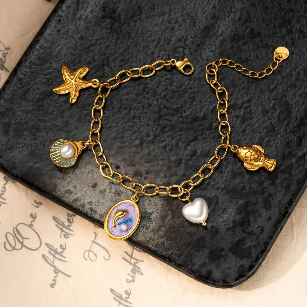 Linda's Look Ocean Dolphin Charm Bracelet - 18K Gold Plated Stainless Steel