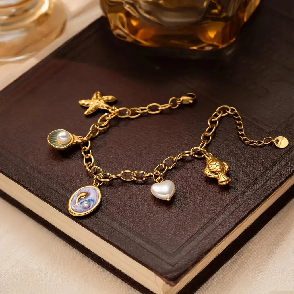 Linda's Look Ocean Dolphin Charm Bracelet - 18K Gold Plated Stainless Steel
