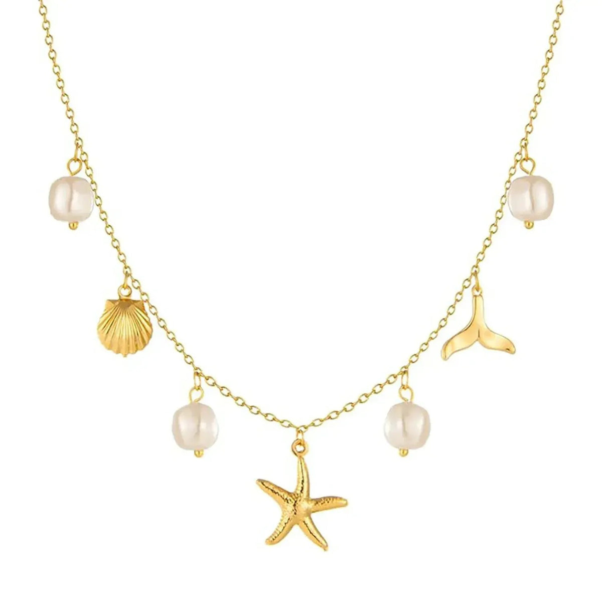 Linda's Look Ocean Pearl and Shell Charm Necklace in Stainless Steel