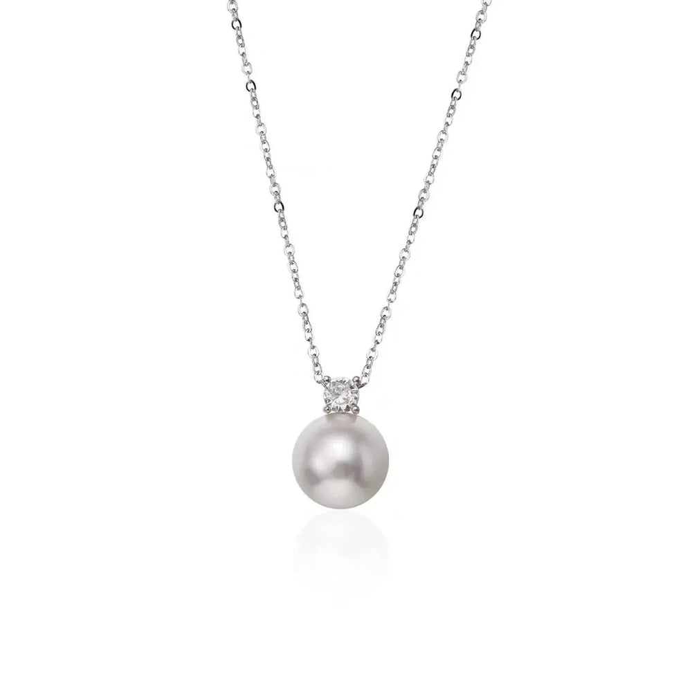 Linda's Look Pearl Drop Long Sweater Chain Necklace in White Gold Tone
