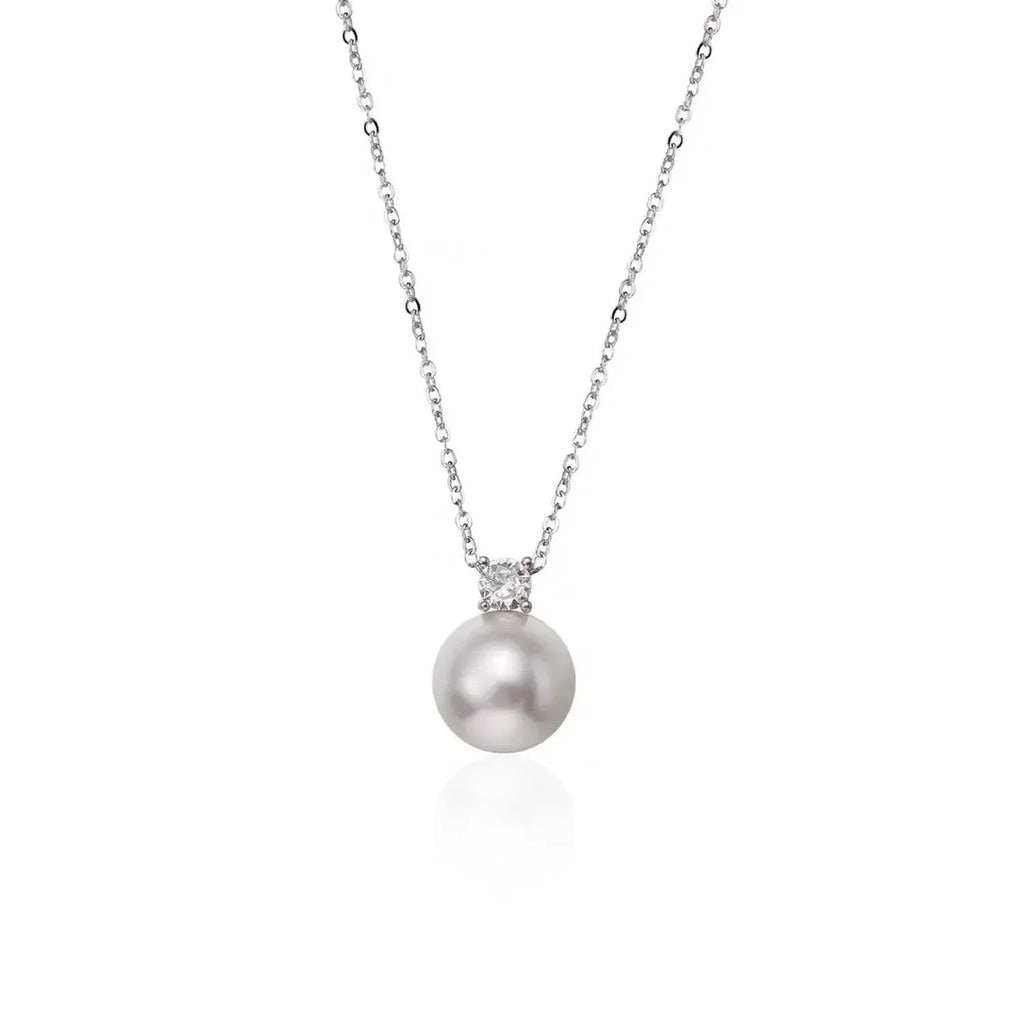 Linda's Look Pearl Drop Long Sweater Chain Necklace in White Gold Tone