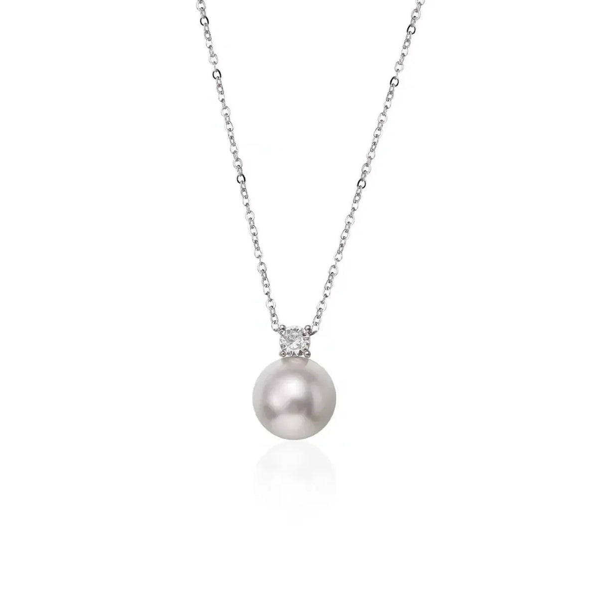 Linda's Look Pearl Drop Long Sweater Chain Necklace in White Gold Tone