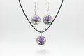 Linda's Look Pressed Flower Glass Pendant Set - Necklace and Earrings in Six Colours