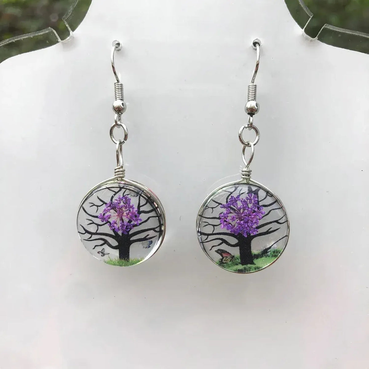 Linda's Look Pressed Flower Glass Pendant Set - Necklace and Earrings in Six Colours