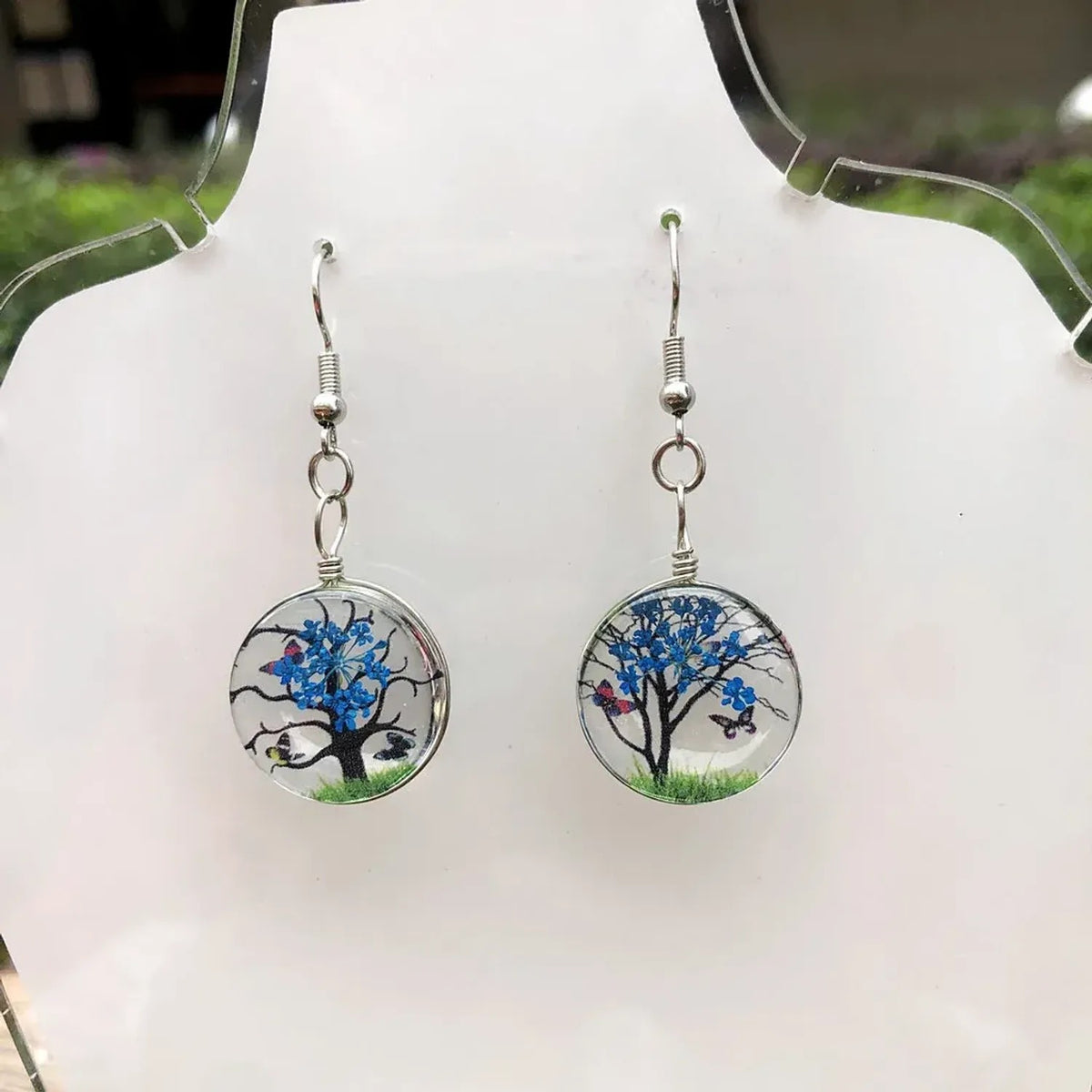 Linda's Look Pressed Flower Glass Pendant Set - Necklace and Earrings in Six Colours
