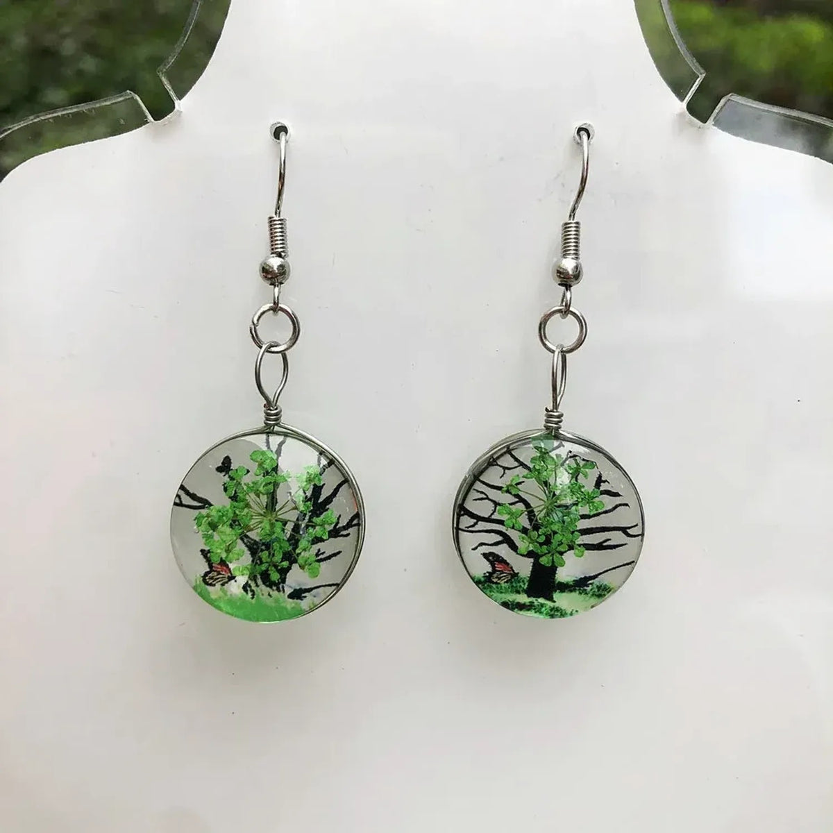 Linda's Look Pressed Flower Glass Pendant Set - Necklace and Earrings in Six Colours
