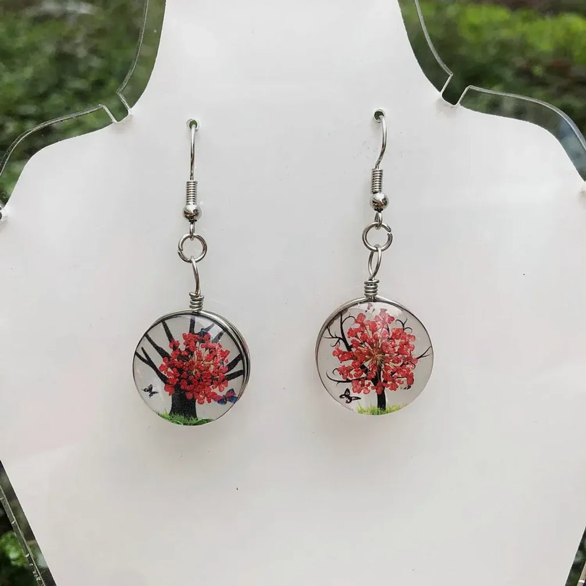 Linda's Look Pressed Flower Glass Pendant Set - Necklace and Earrings in Six Colours