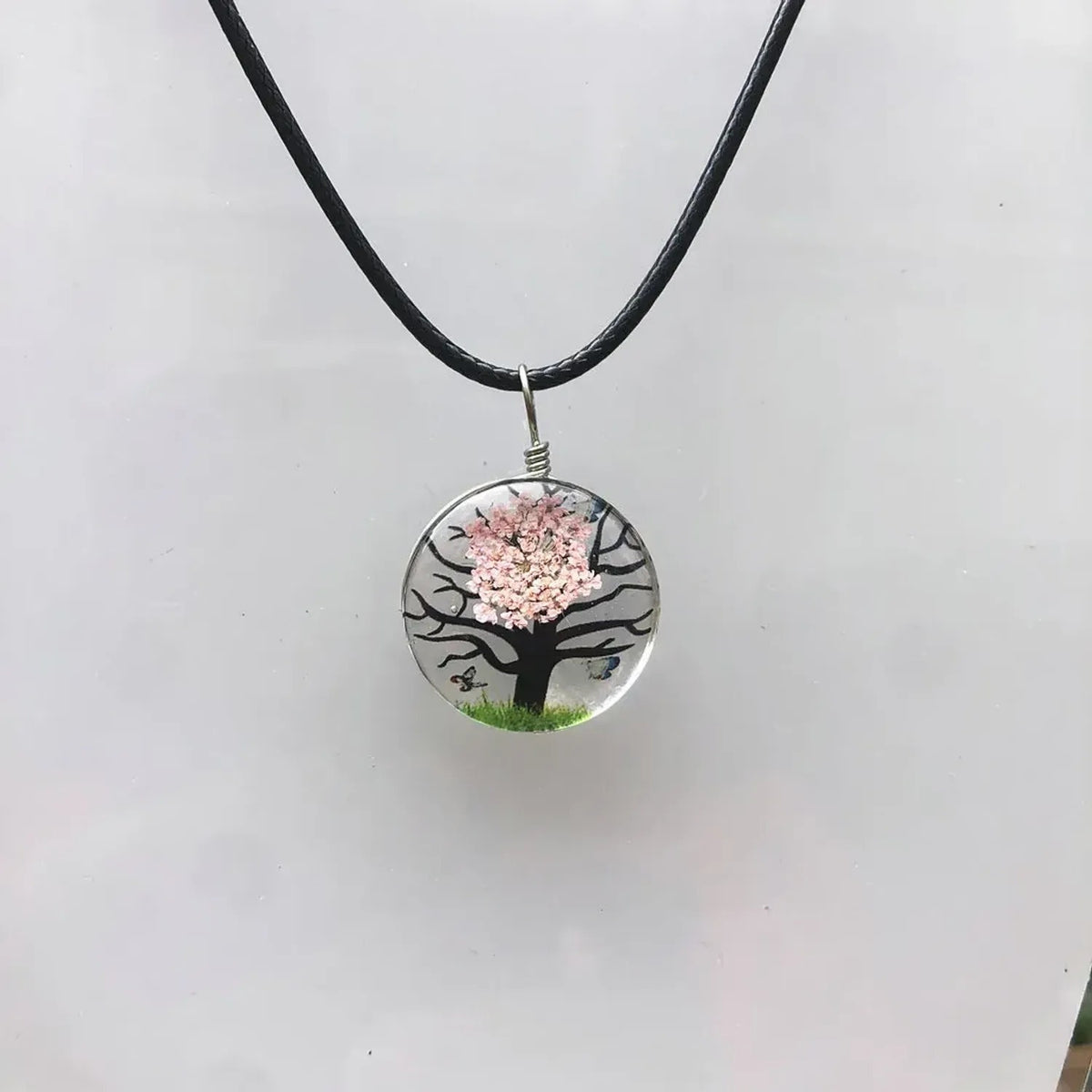 Linda's Look Pressed Flower Glass Pendant Set - Necklace and Earrings in Six Colours