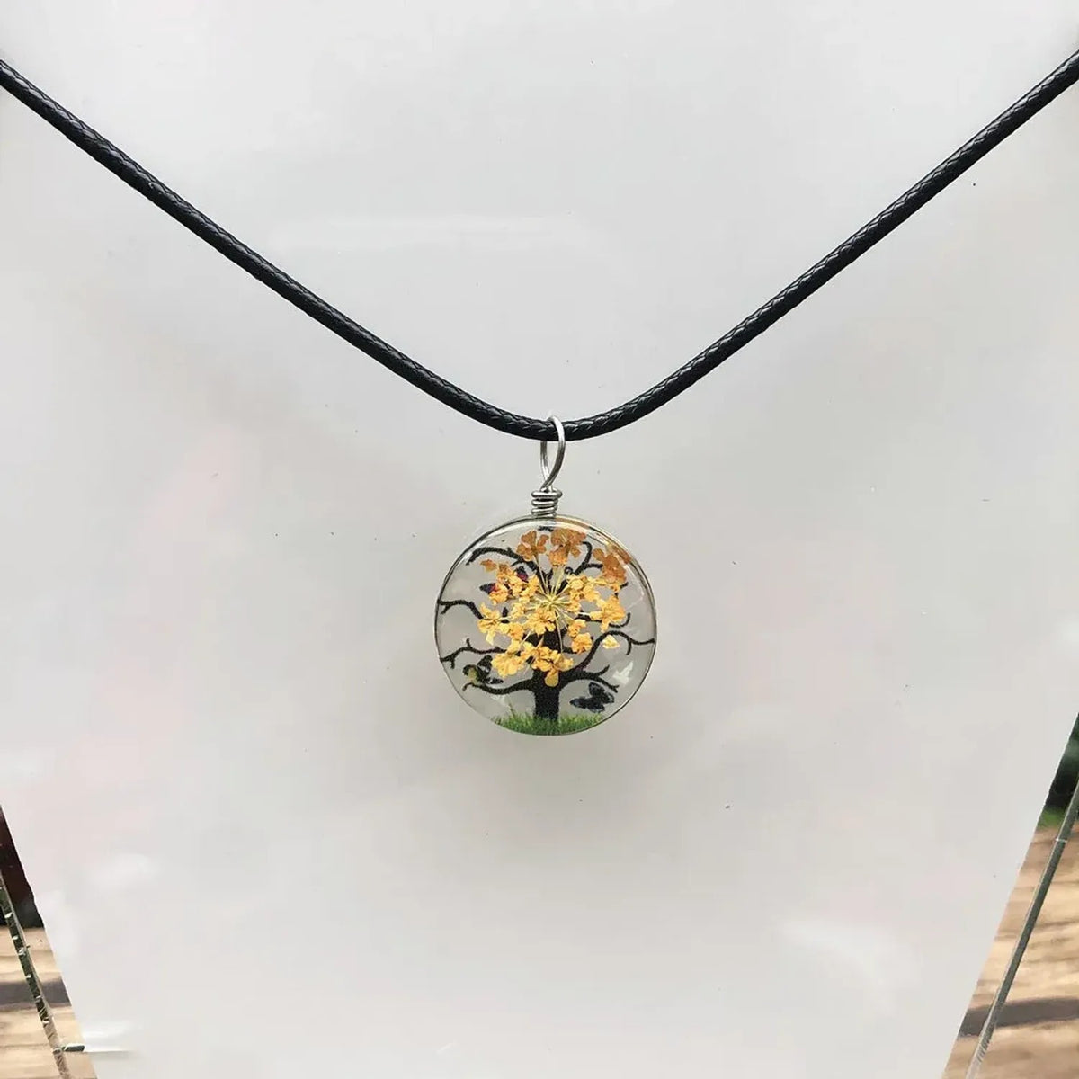 Linda's Look Pressed Flower Glass Pendant Set - Necklace and Earrings in Six Colours
