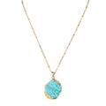 Linda's Look Raw Turquoise Slice Pendant Necklace - Gold Edged Stone on Vintage O-Chain
