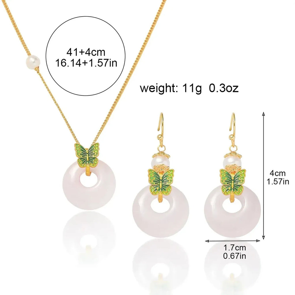 Linda's Look Rose Quartz Butterfly Necklace and Earring Set - Gold Tone Freshwater Pearl