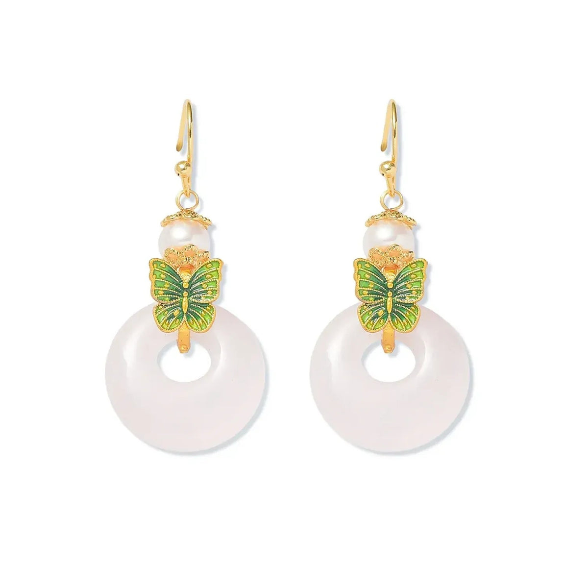 Linda's Look Rose Quartz Butterfly Necklace and Earring Set - Gold Tone Freshwater Pearl