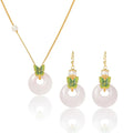 Linda's Look Rose Quartz Butterfly Necklace and Earring Set - Gold Tone Freshwater Pearl