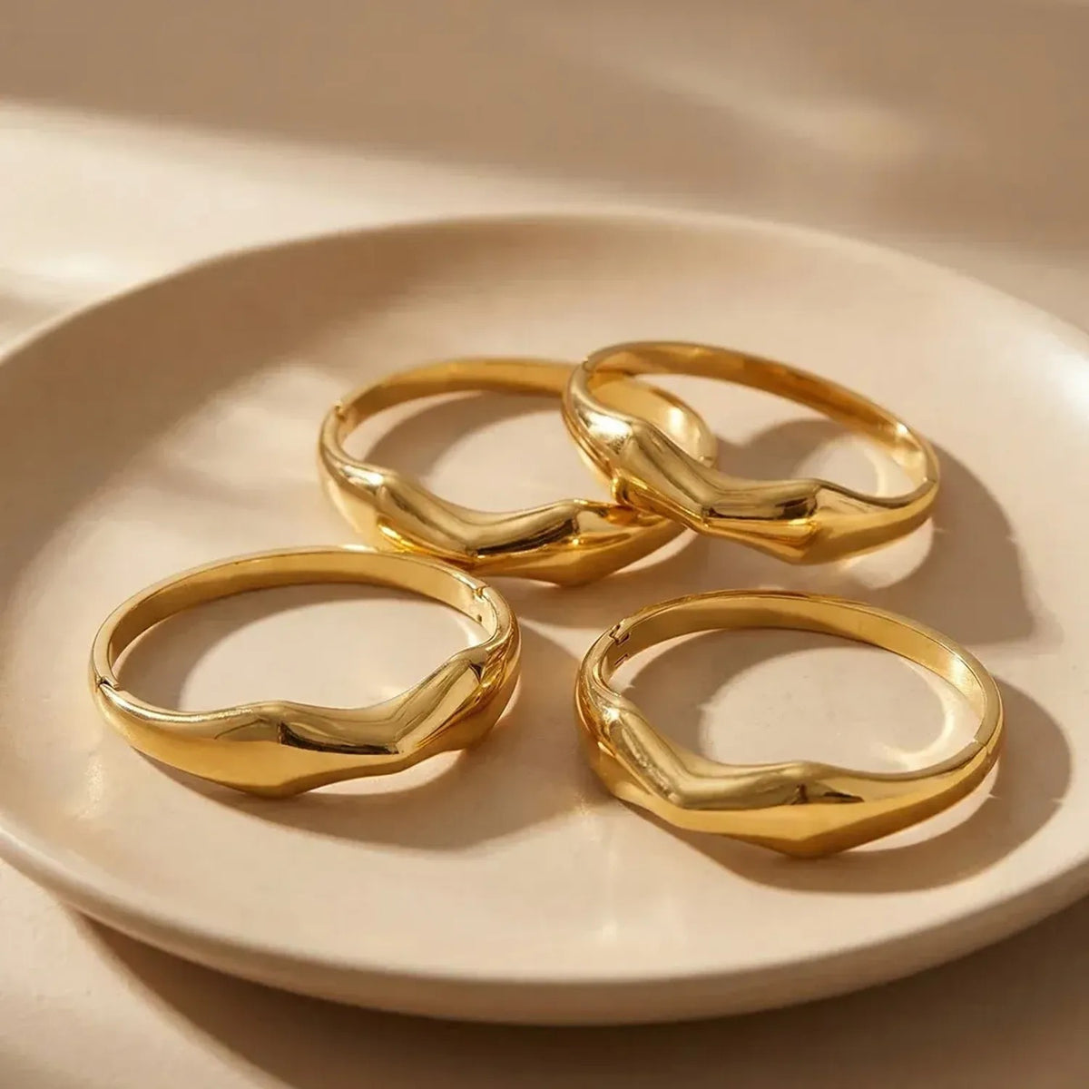 Sculpted Gold Bangle - Stainless Steel Hinged Stacking Cuff