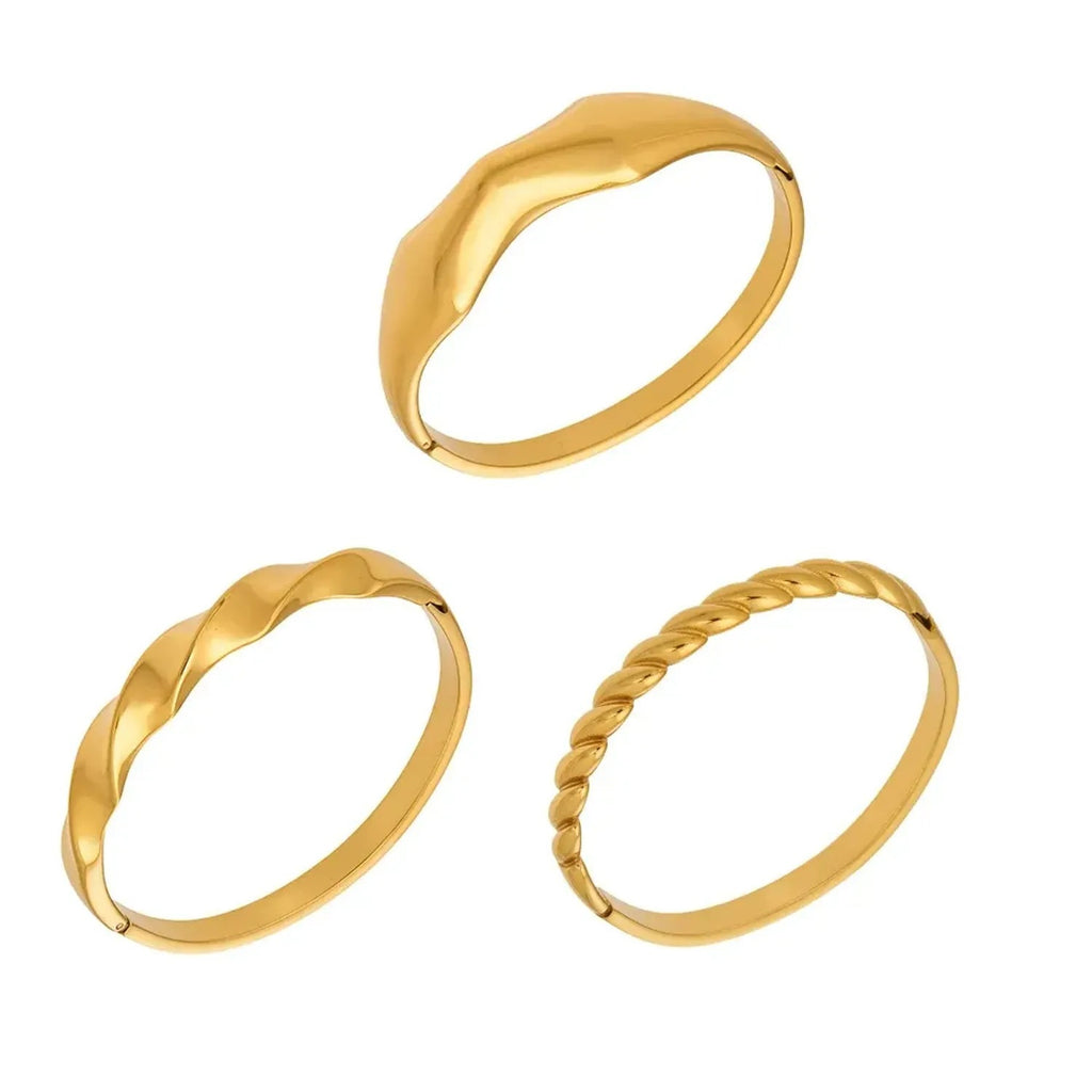 Sculpted Gold Bangle - Stainless Steel Hinged Stacking Cuff