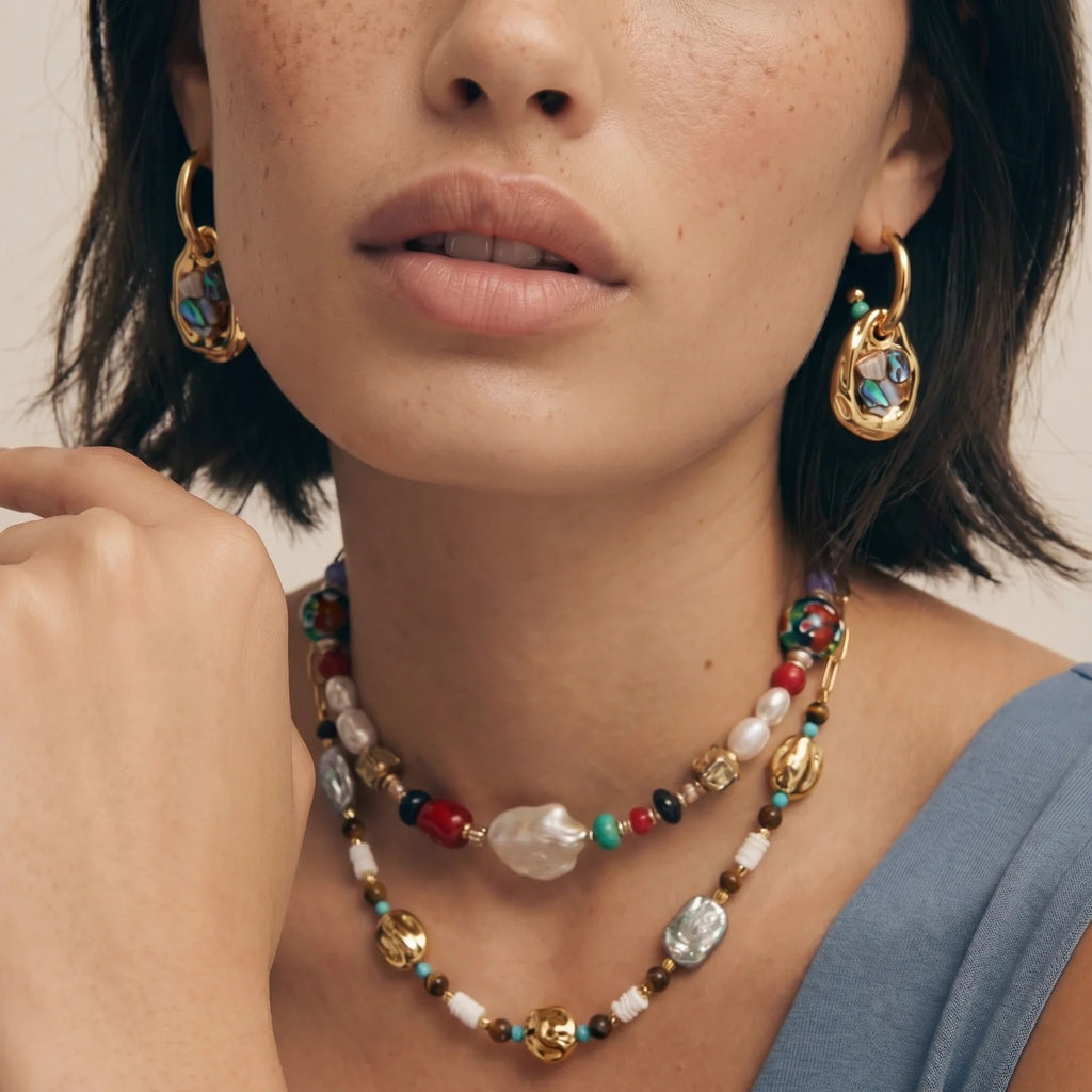 Linda's Look — Shell Mosaic Convertible Hoops by Linda's Look