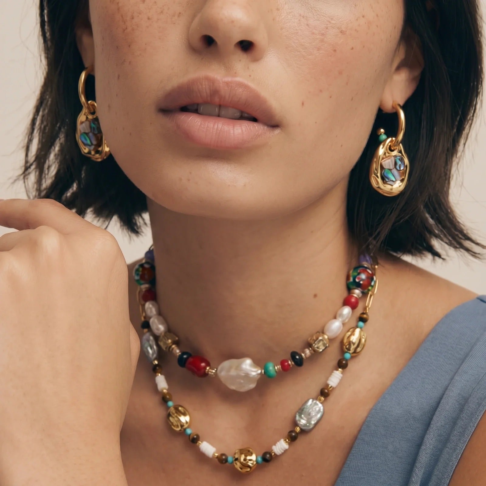 Linda's Look — Shell Mosaic Convertible Hoops by Linda's Look