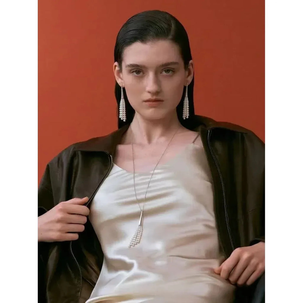 Linda's Look Silver Pearl Fringe Collection - Long Tassel Earrings or Matching Necklace