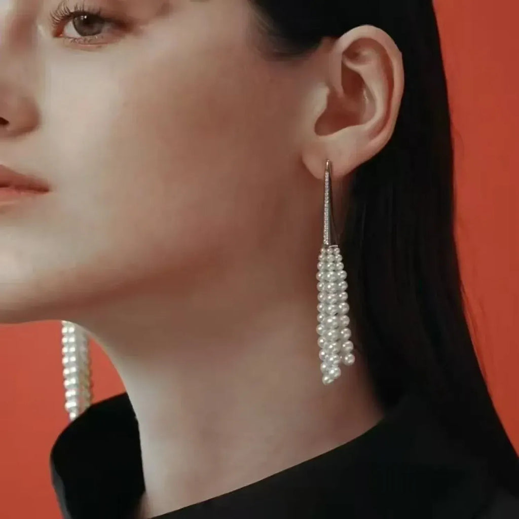 Linda's Look Silver Pearl Fringe Collection - Long Tassel Earrings or Matching Necklace
