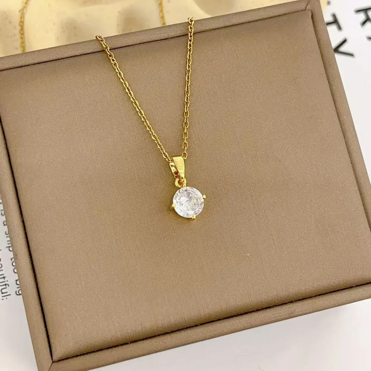 Linda's Look Six-Prong Solitaire Zircon Pendant Necklace, 18K Gold Plated