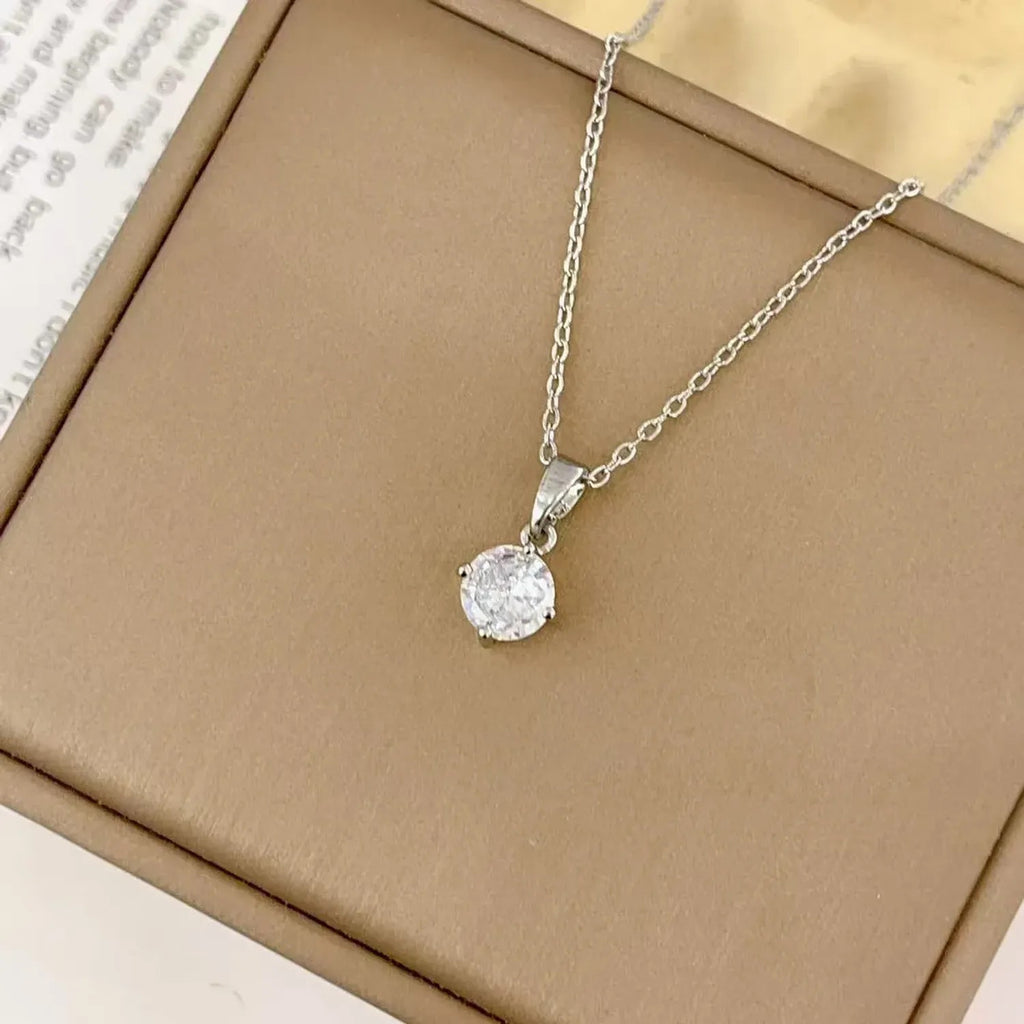 Linda's Look Six-Prong Solitaire Zircon Pendant Necklace, 18K Gold Plated