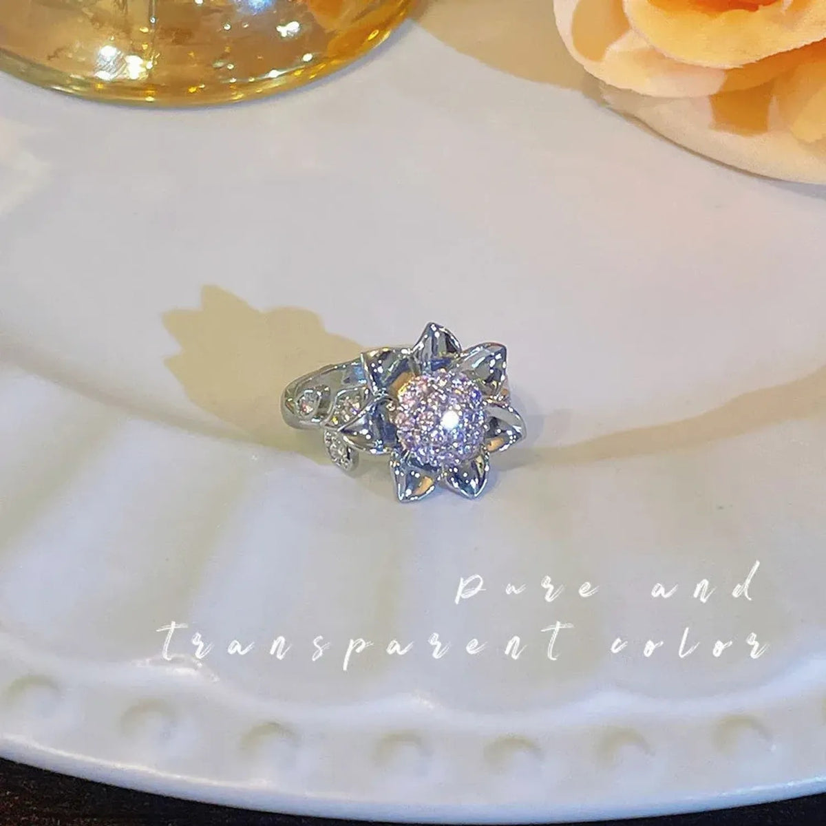 Spinning Sunflower Fidget Ring with Purple Zircon Stone, Gold Jewelry Open Band