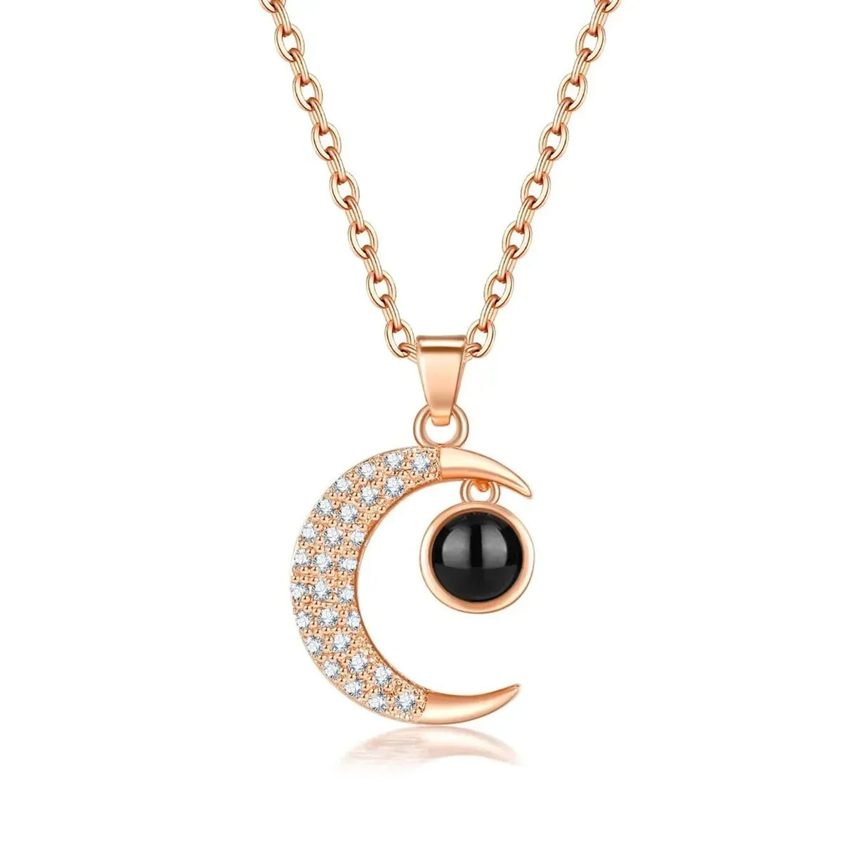 Linda's Look Star and Moon Projection Necklace in 925 Sterling Silver, I Love You in 100 Languages