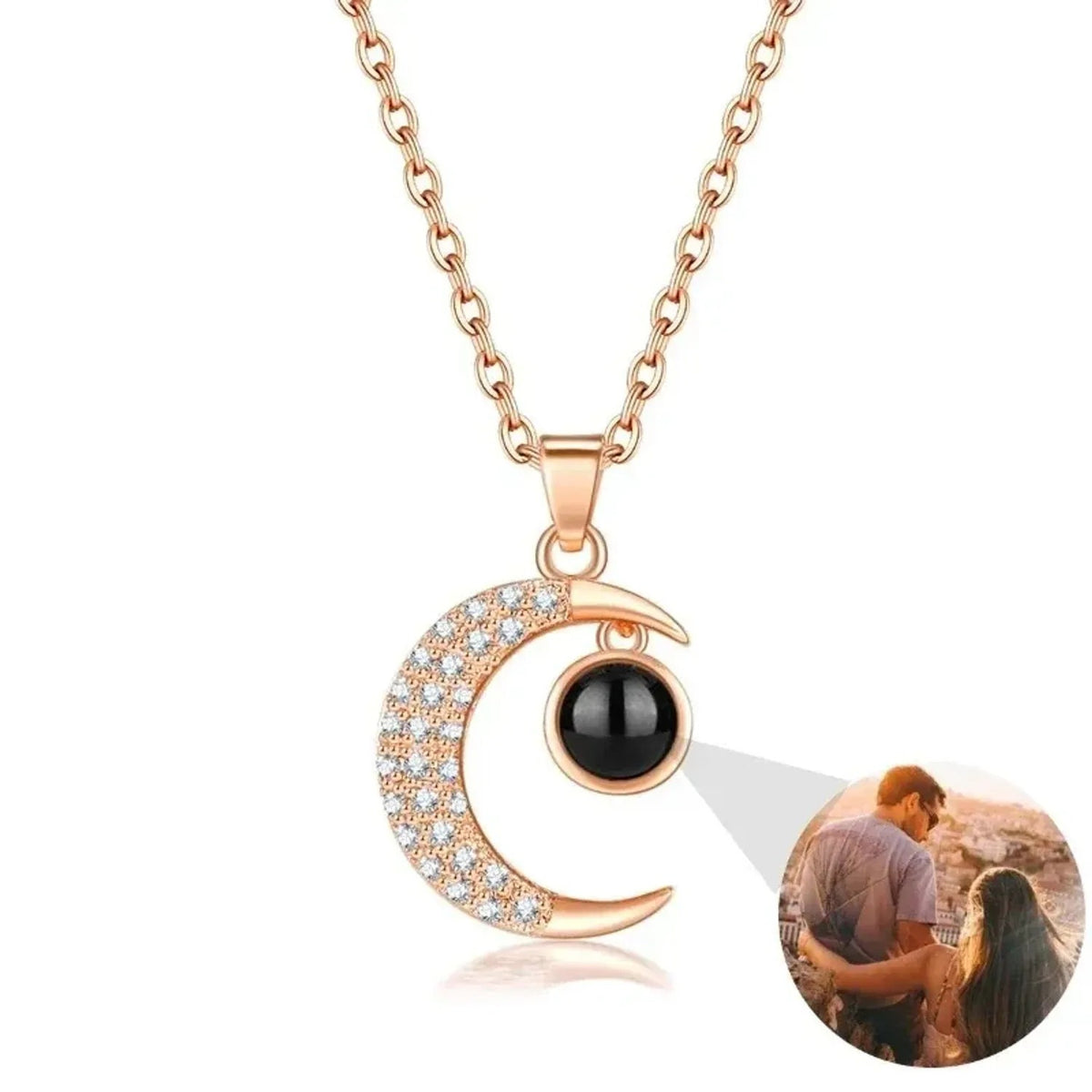 Linda's Look Star and Moon Projection Necklace in 925 Sterling Silver, I Love You in 100 Languages