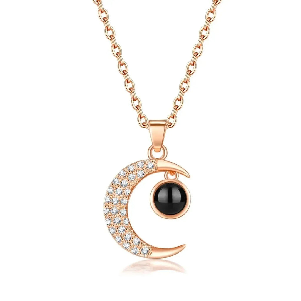 Linda's Look Star and Moon Projection Necklace in 925 Sterling Silver, I Love You in 100 Languages