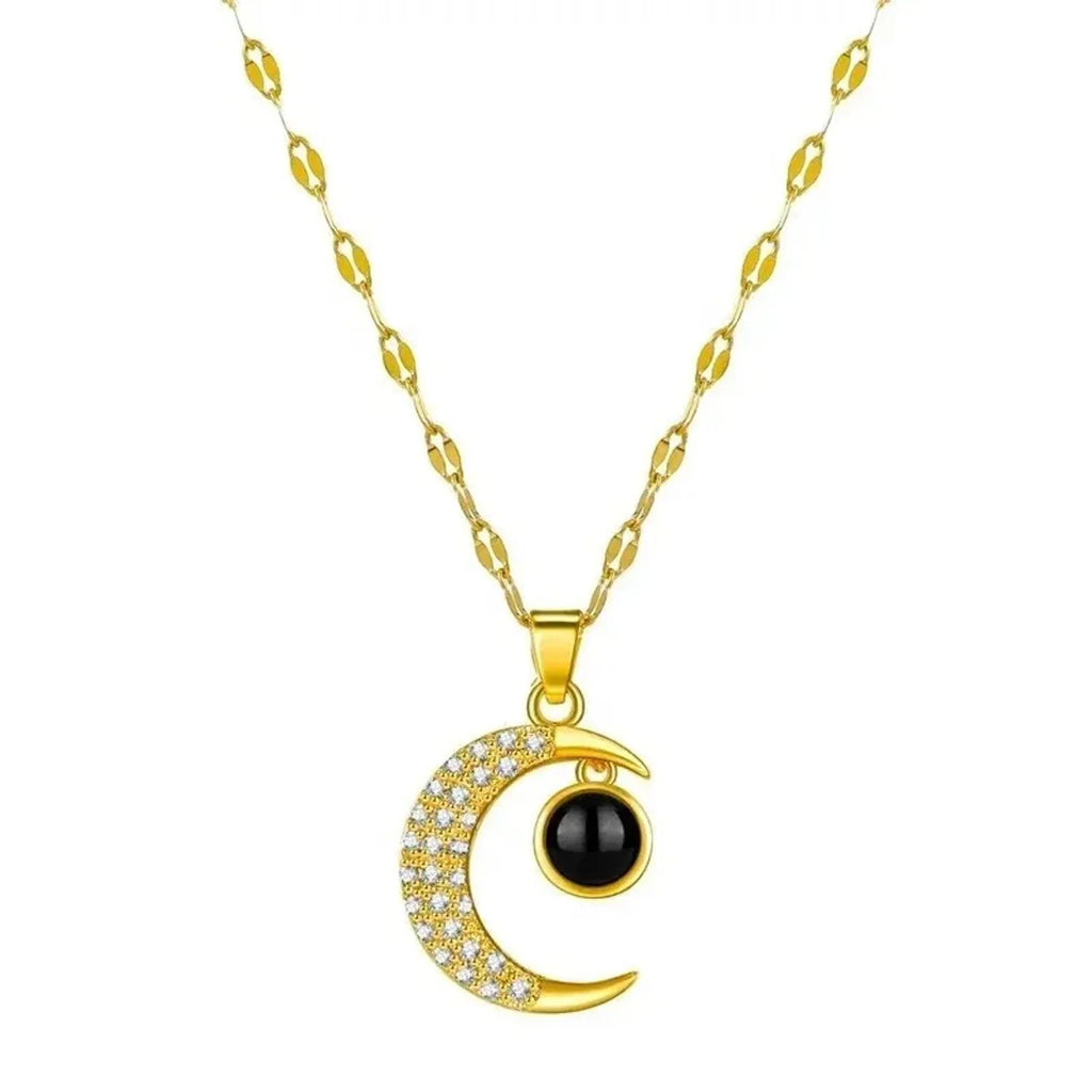 Linda's Look Star and Moon Projection Necklace in 925 Sterling Silver, I Love You in 100 Languages