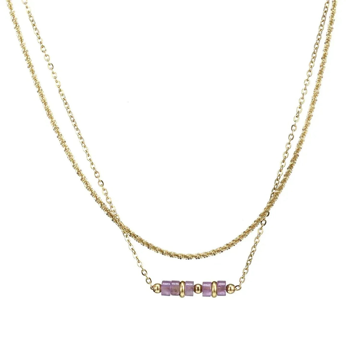 Linda's Look Stone Bar Layered Necklace - 18K Gold Plated Twist Chain