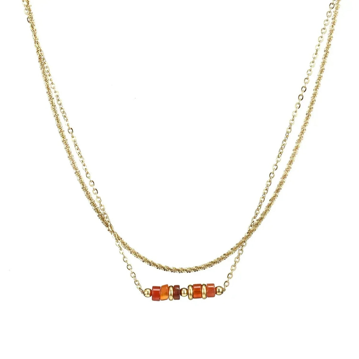 Linda's Look Stone Bar Layered Necklace - 18K Gold Plated Twist Chain