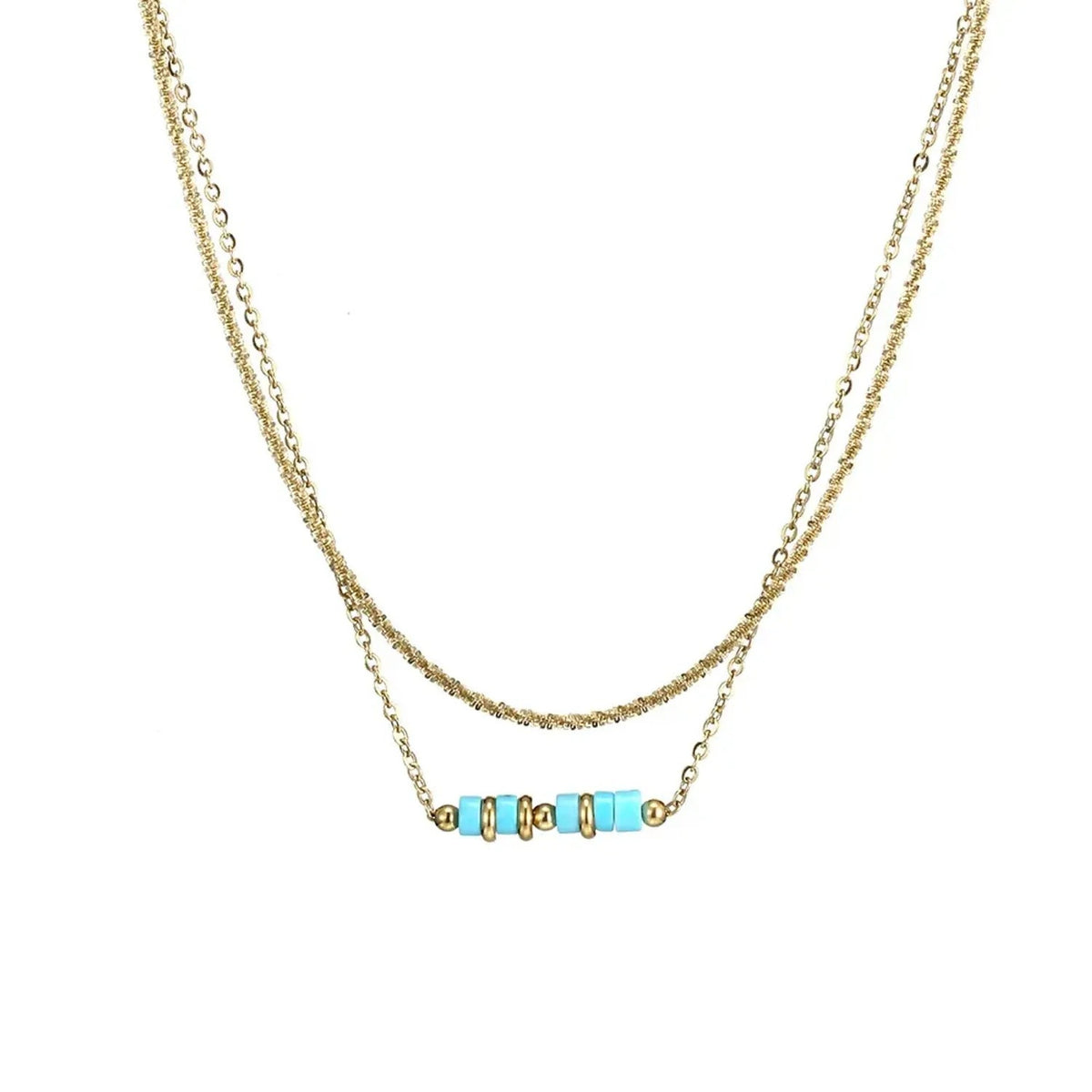 Linda's Look Stone Bar Layered Necklace - 18K Gold Plated Twist Chain