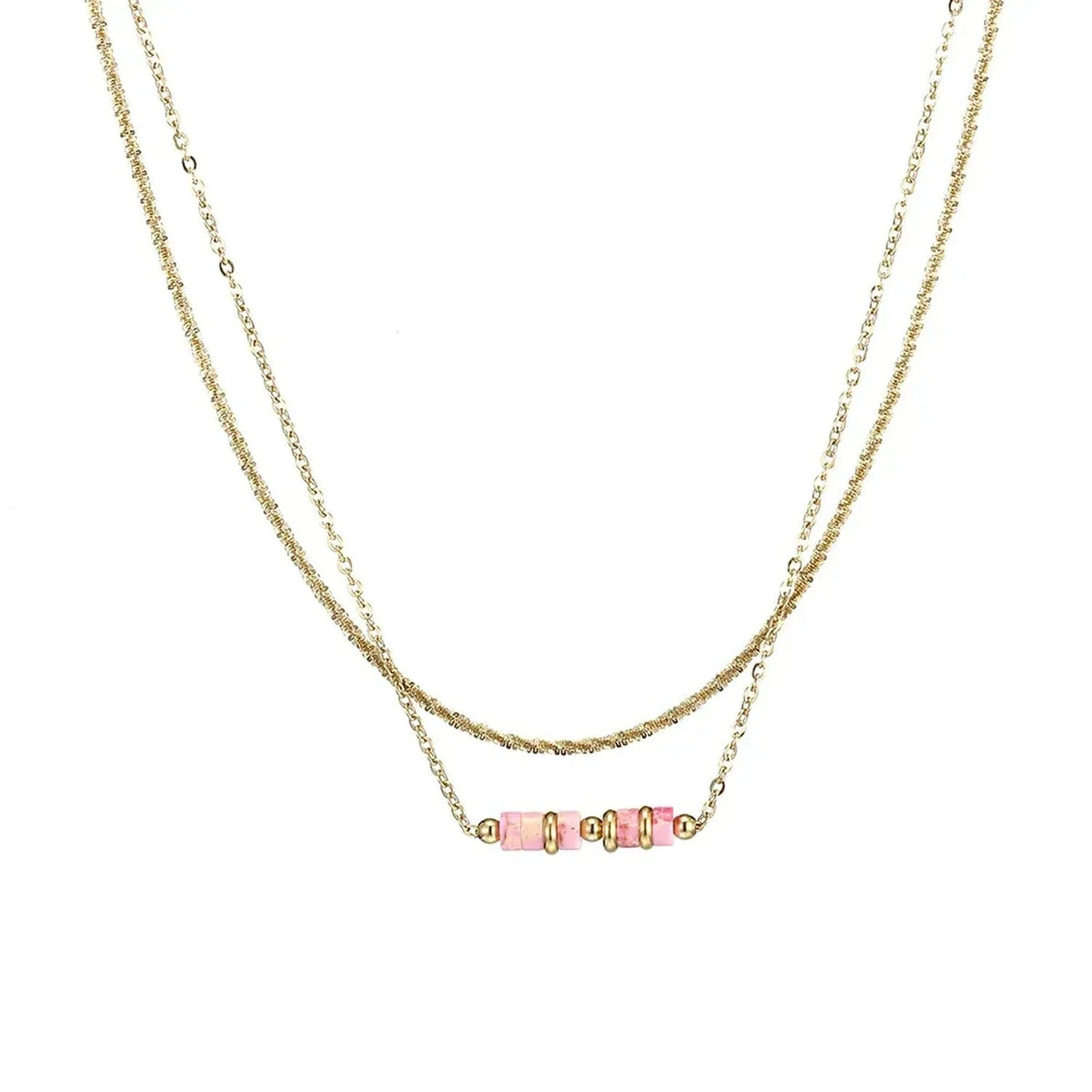 Linda's Look Stone Bar Layered Necklace - 18K Gold Plated Twist Chain