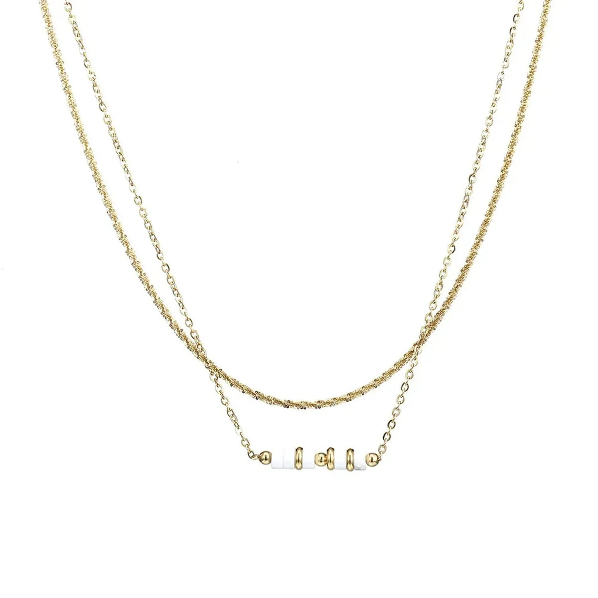 Linda's Look Stone Bar Layered Necklace - 18K Gold Plated Twist Chain