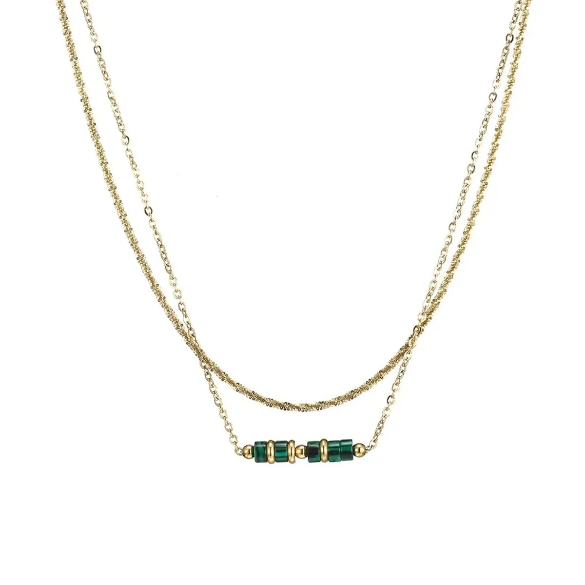 Linda's Look Stone Bar Layered Necklace - 18K Gold Plated Twist Chain