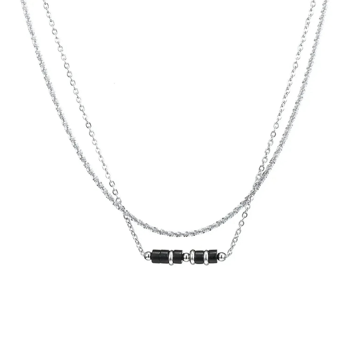 Linda's Look Stone Bar Layered Necklace - 18K Gold Plated Twist Chain